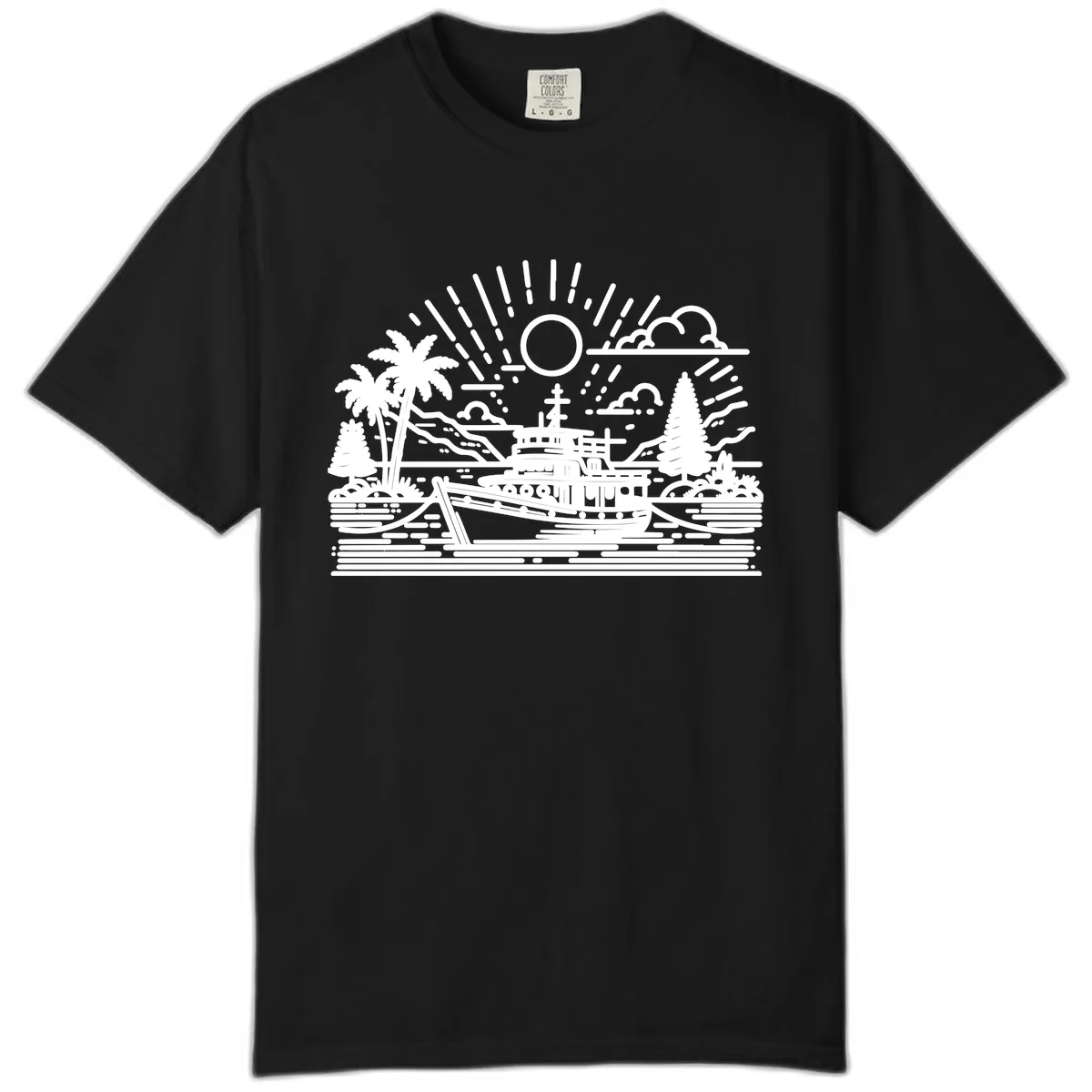 Tropical Boat Paradise Scene Comfort Color in Black