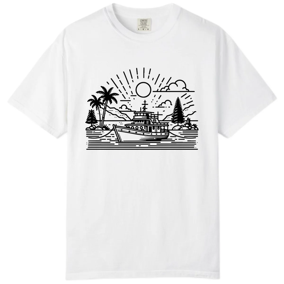 Tropical Boat Paradise Scene Comfort Color in White