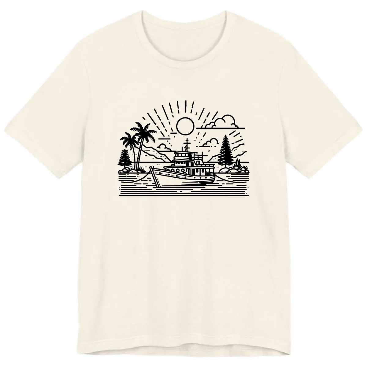 Tropical Boat Paradise Scene Premium T-Shirt in Natural