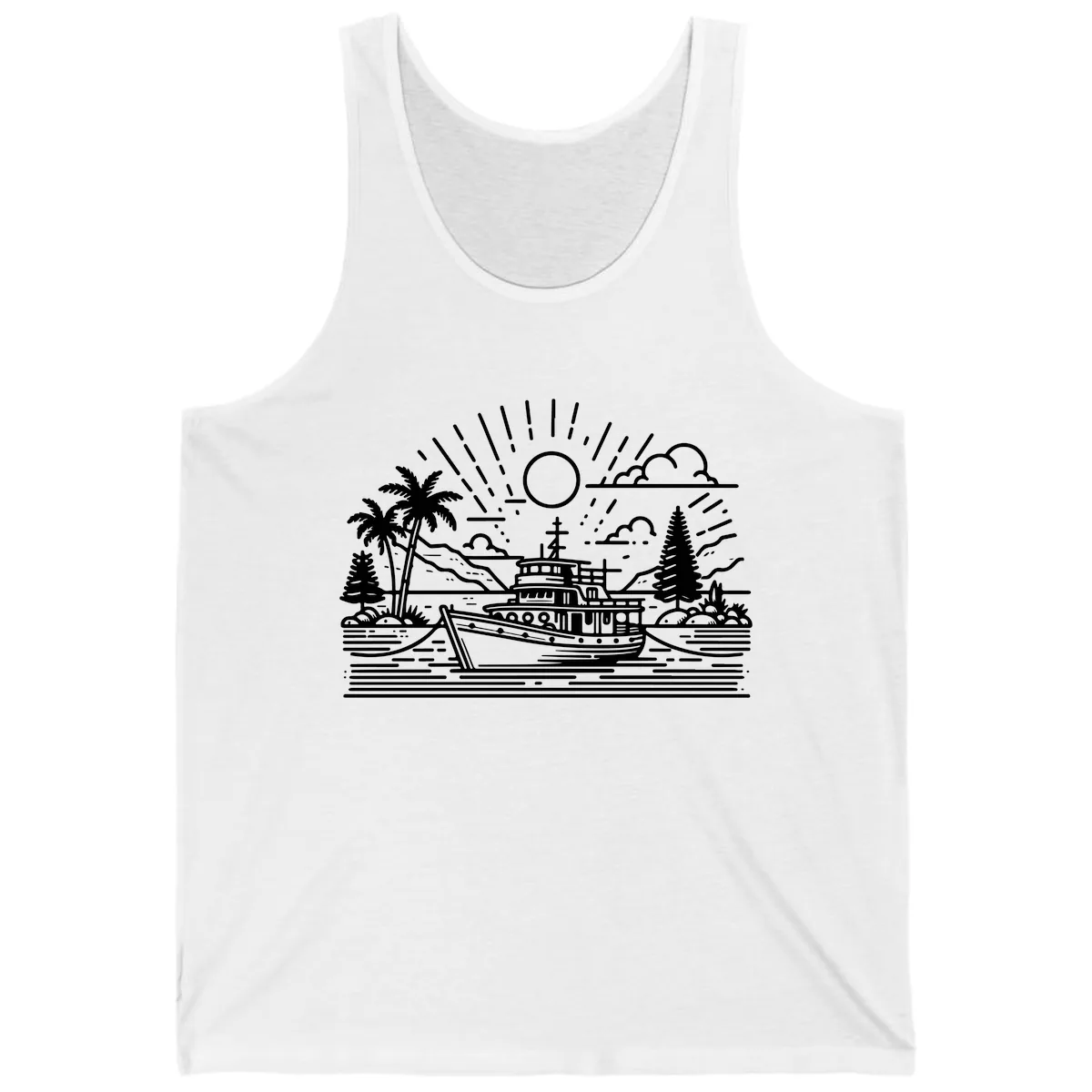 Tropical Boat Paradise Scene Tank in White