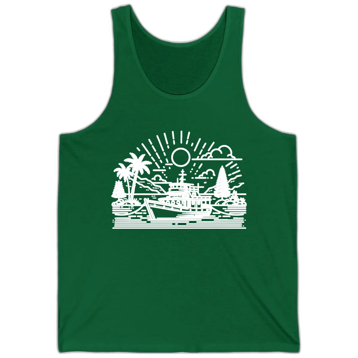 Tropical Boat Paradise Scene Tank in Kelly