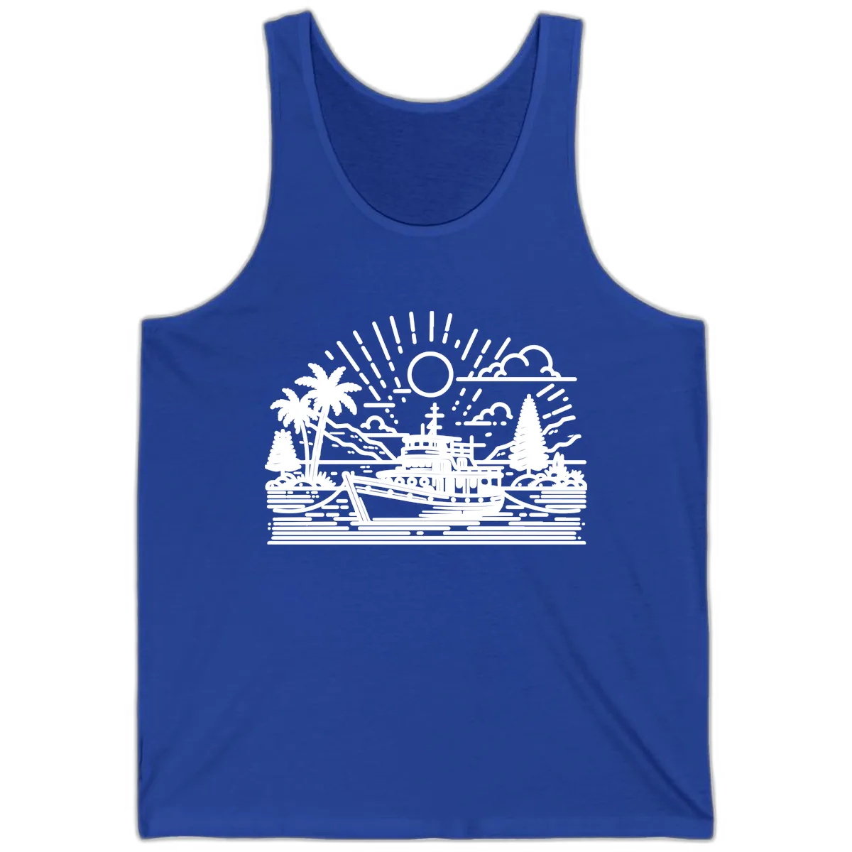 Tropical Boat Paradise Scene Tank in True Royal
