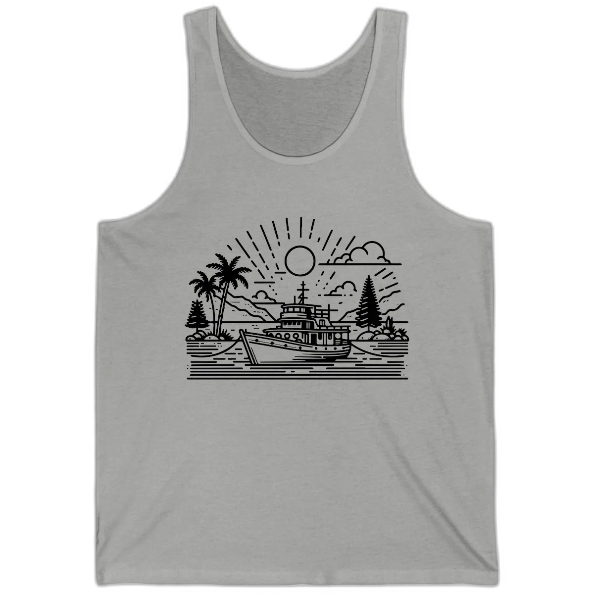 Tropical Boat Paradise Scene Tank in Athletic Heather