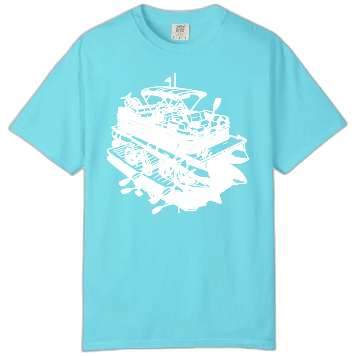 Pontoon Boat With Water Toys Comfort Color in Lagoon Blue