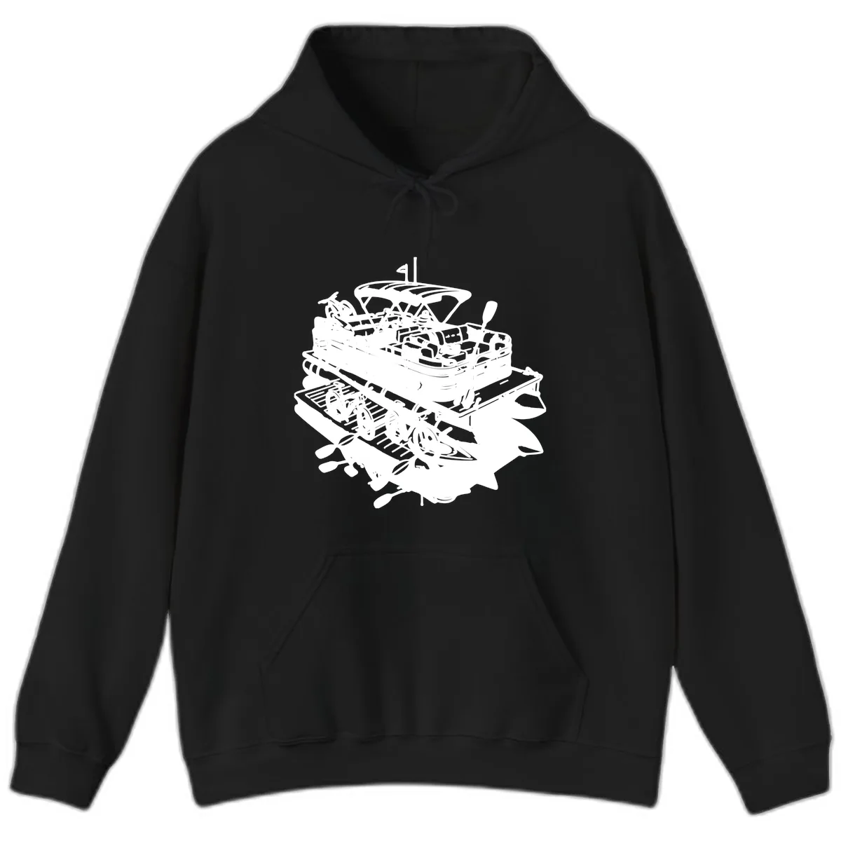 Pontoon Boat With Water Toys Hoodie in Black