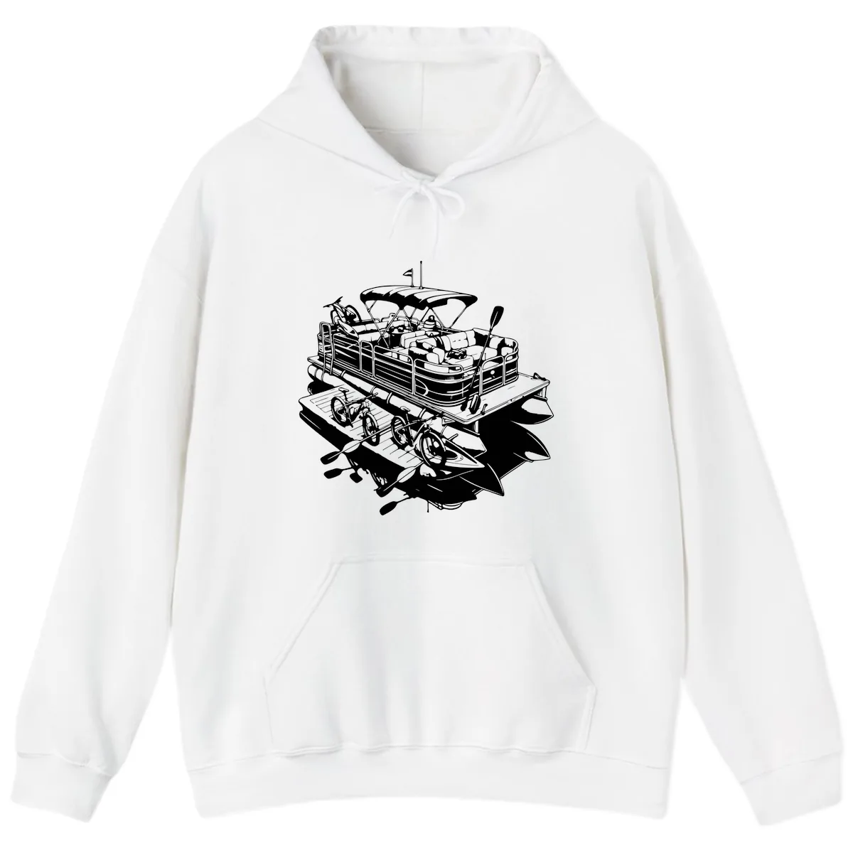 Pontoon Boat With Water Toys Hoodie in White