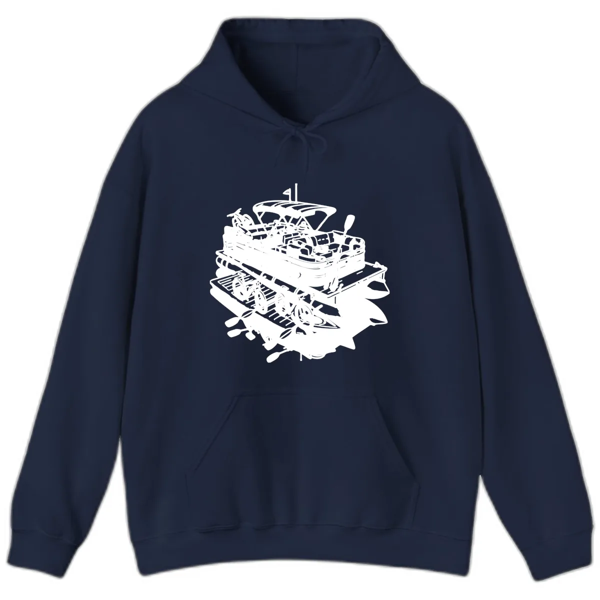Pontoon Boat With Water Toys Hoodie in Navy