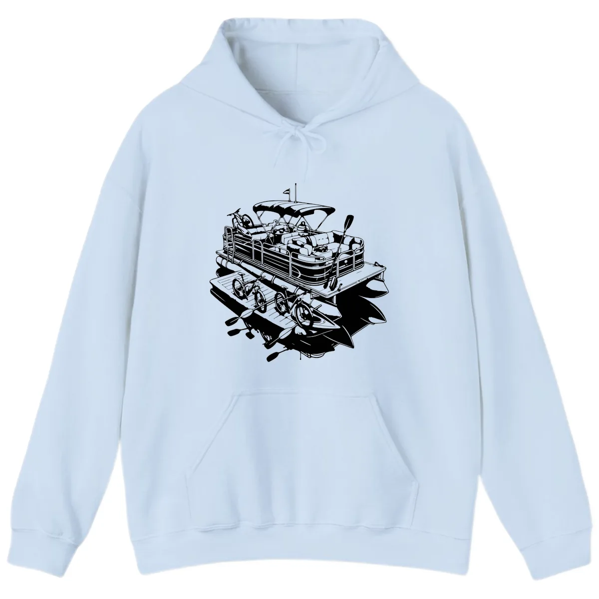 Pontoon Boat With Water Toys Hoodie in Light Blue