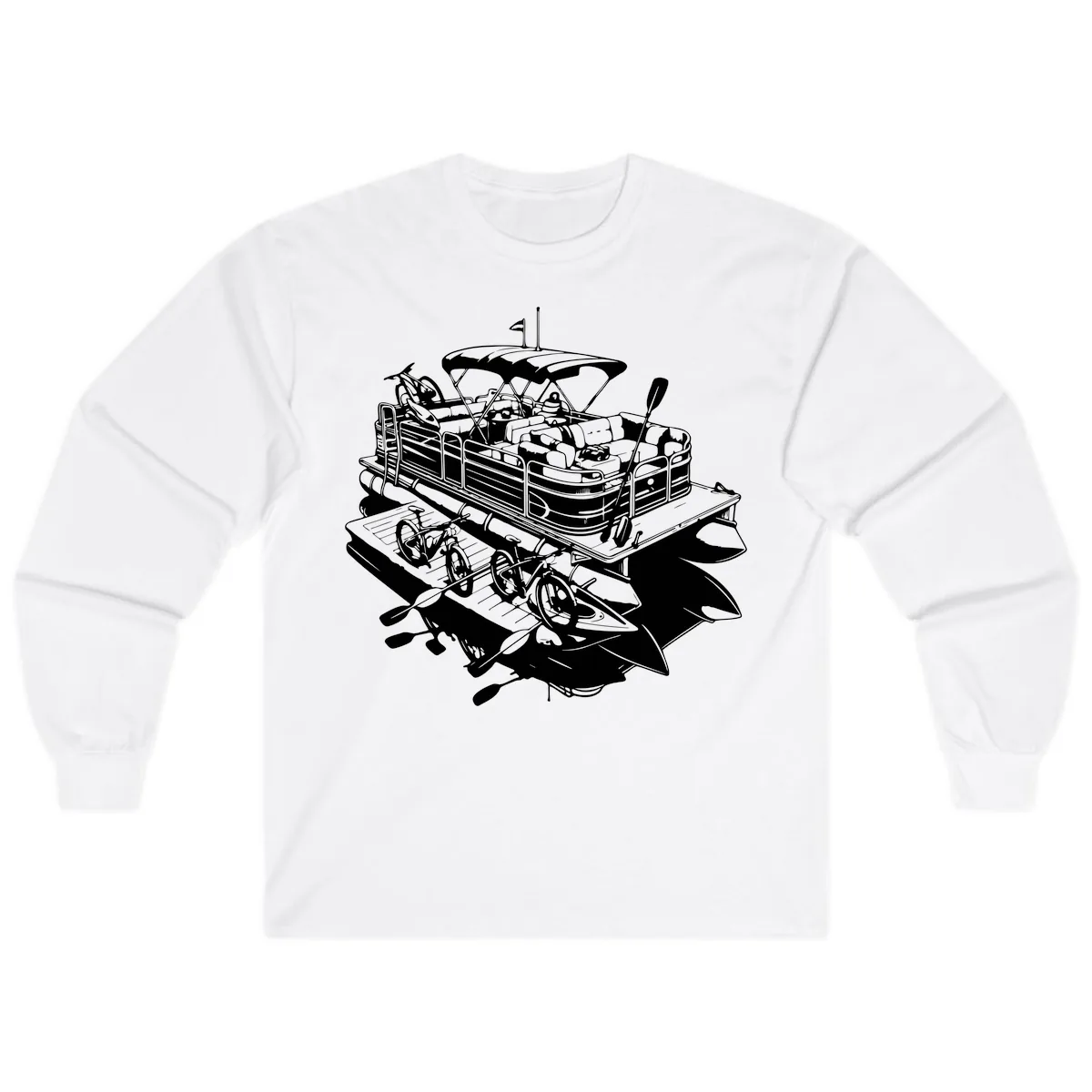 Pontoon Boat With Water Toys Long Sleeve in White