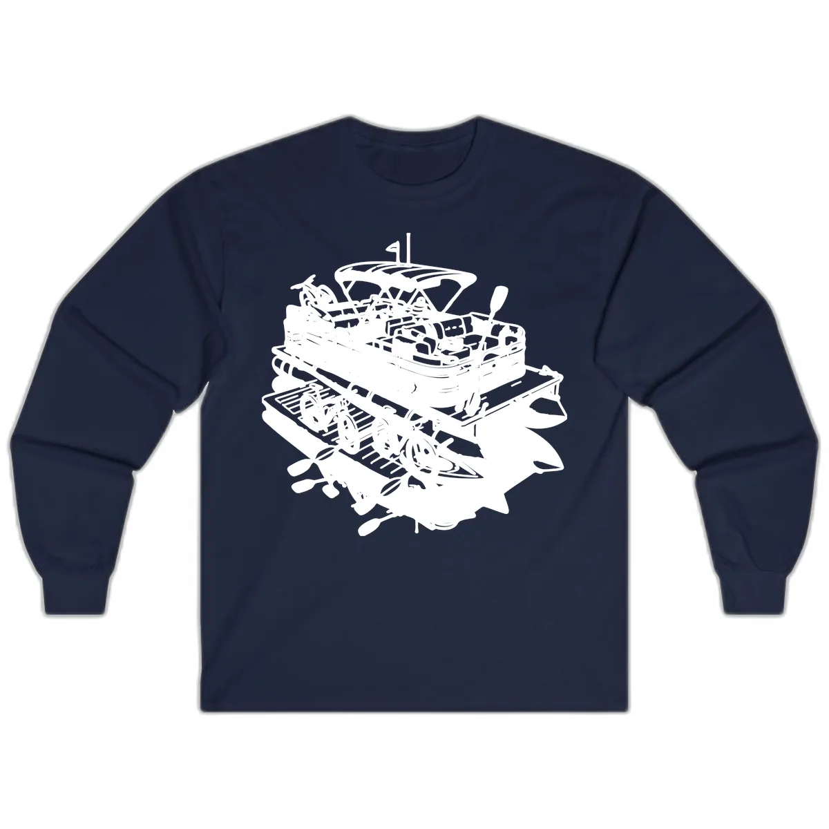 Pontoon Boat With Water Toys Long Sleeve in Navy