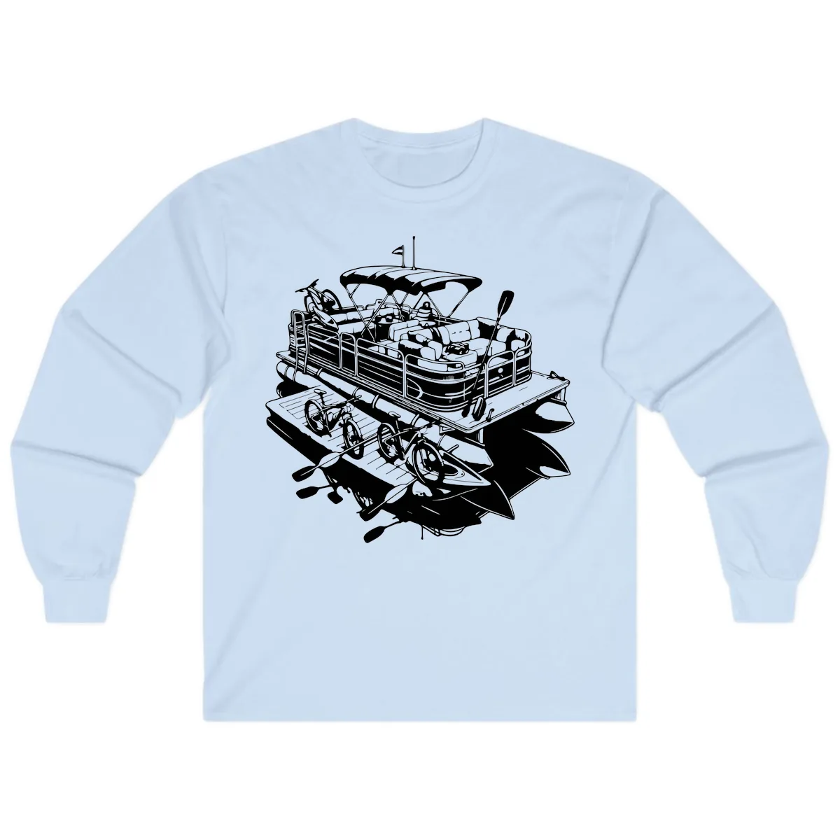 Pontoon Boat With Water Toys Long Sleeve in Light Blue