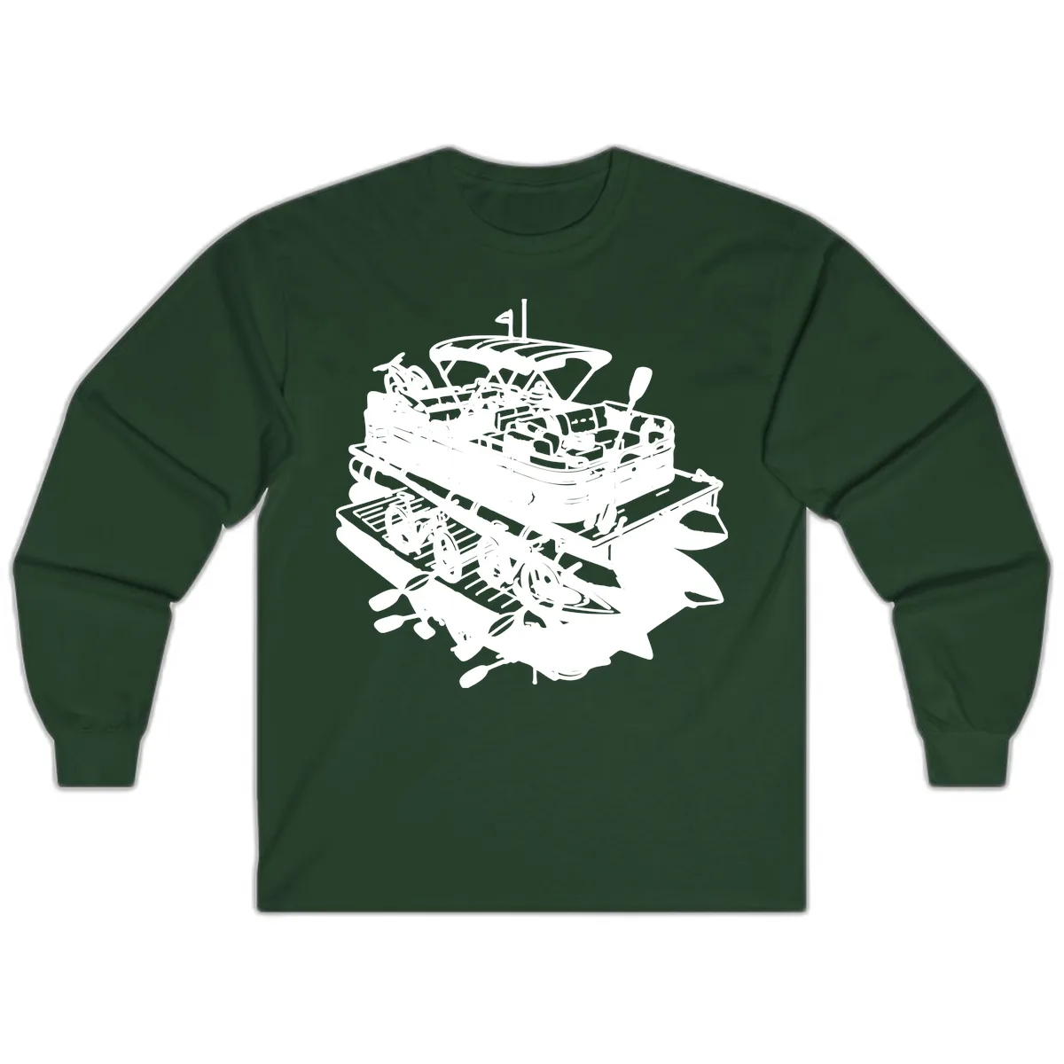 Pontoon Boat With Water Toys Long Sleeve in Forest Green