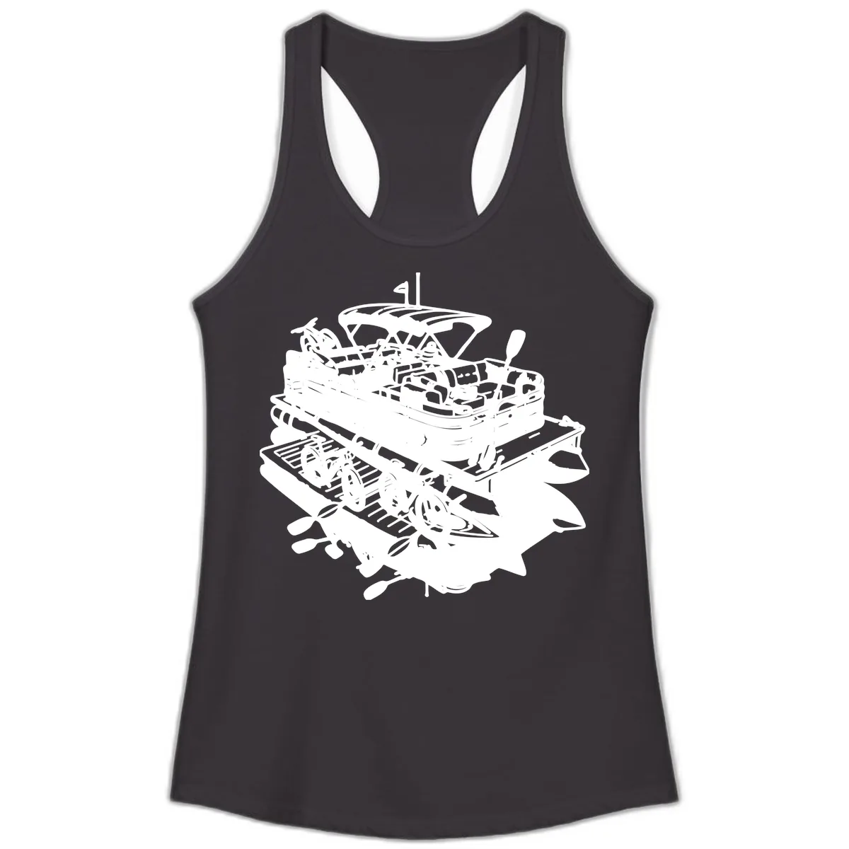 Pontoon Boat With Water Toys Ladies Tank in Black