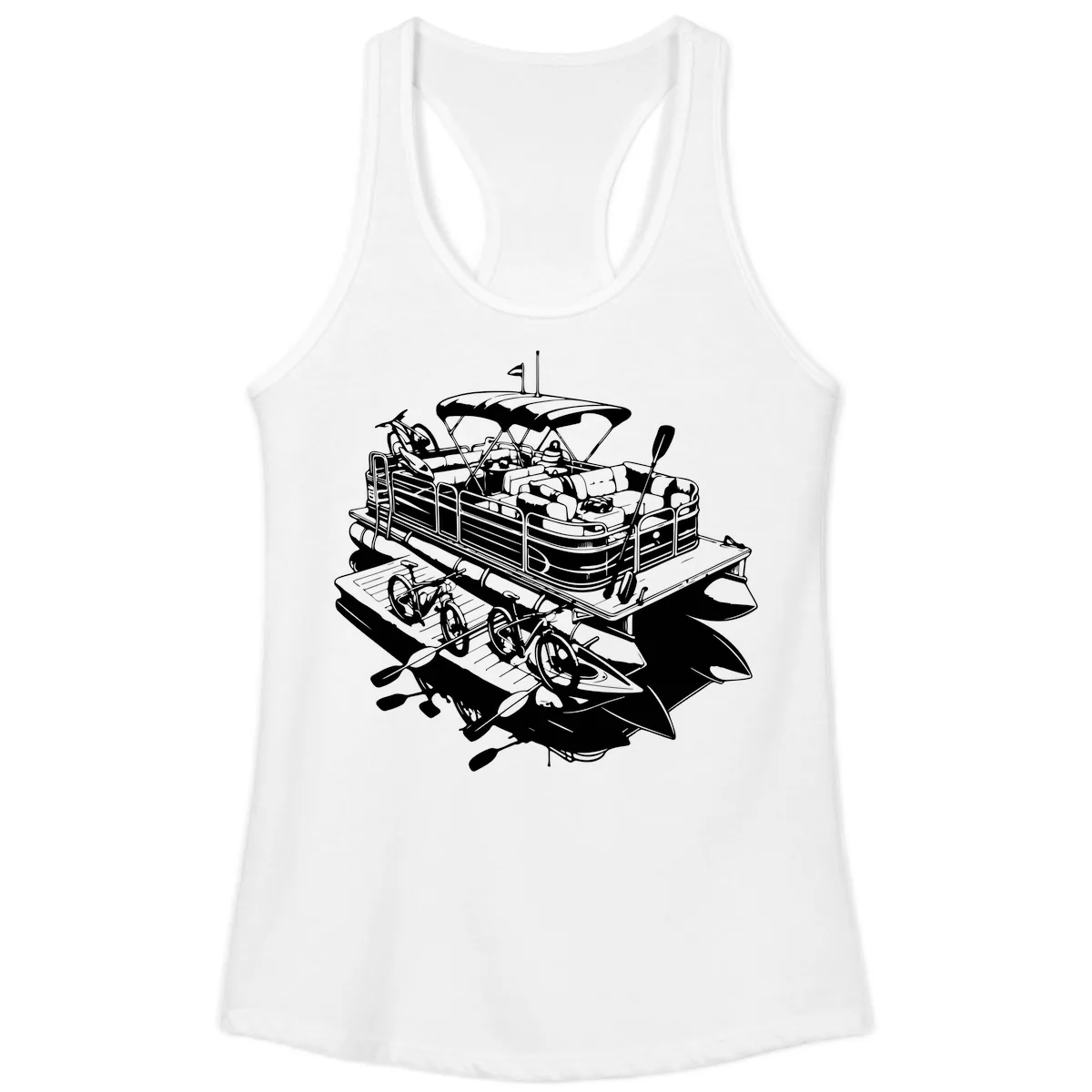 Pontoon Boat With Water Toys Ladies Tank in White