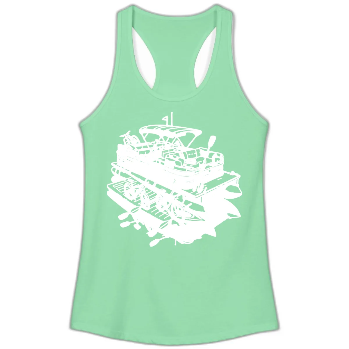 Pontoon Boat With Water Toys Ladies Tank in Solid Mint