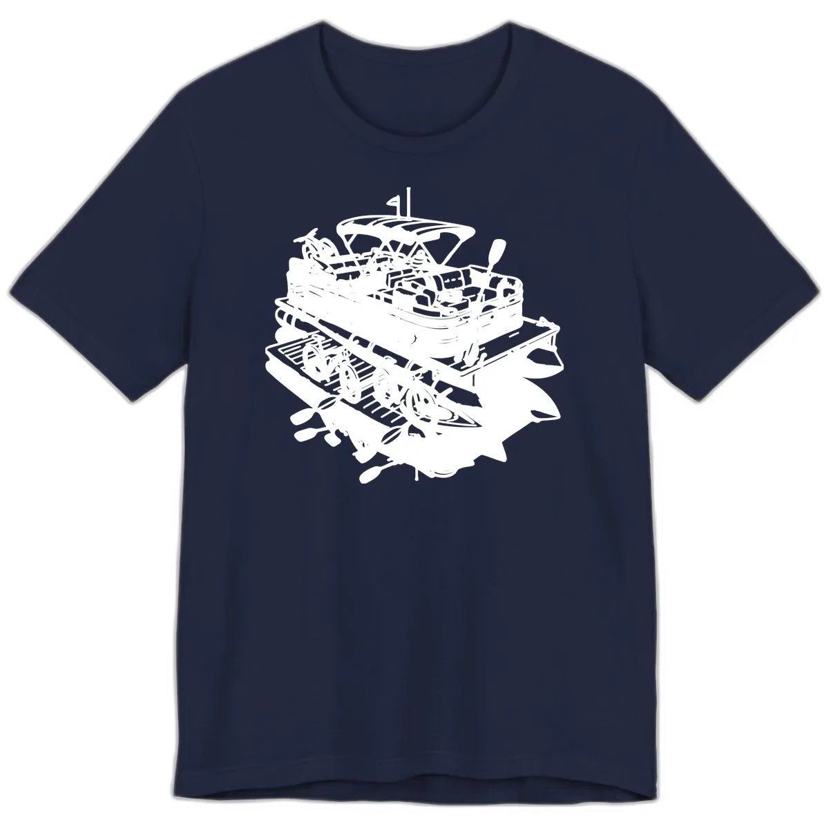 Pontoon Boat With Water Toys Premium T-Shirt in Navy