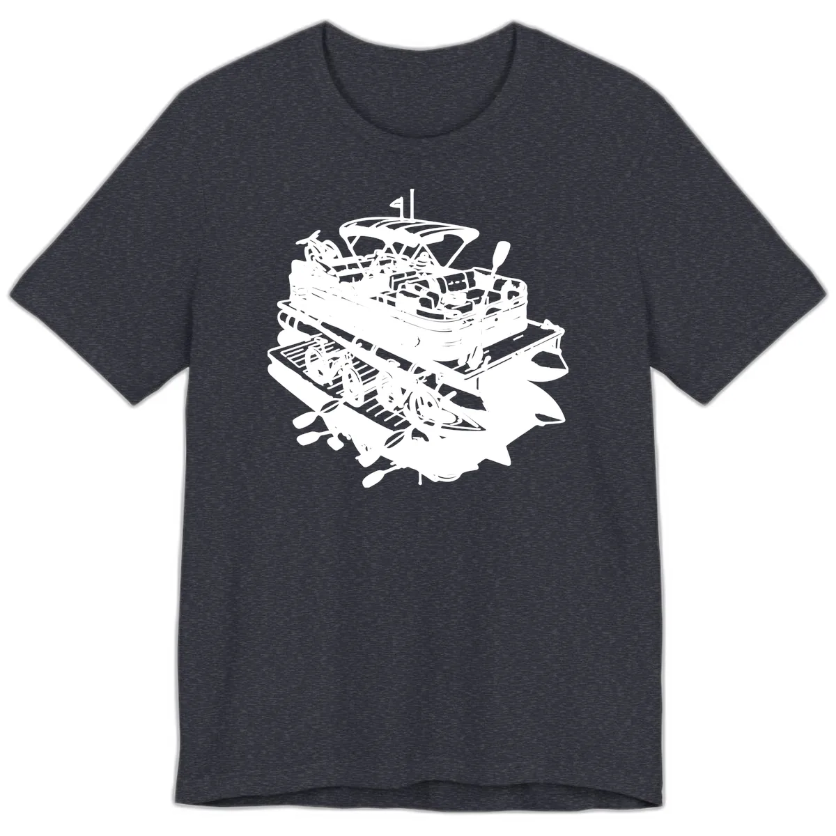 Pontoon Boat With Water Toys Premium T-Shirt in Heather Navy