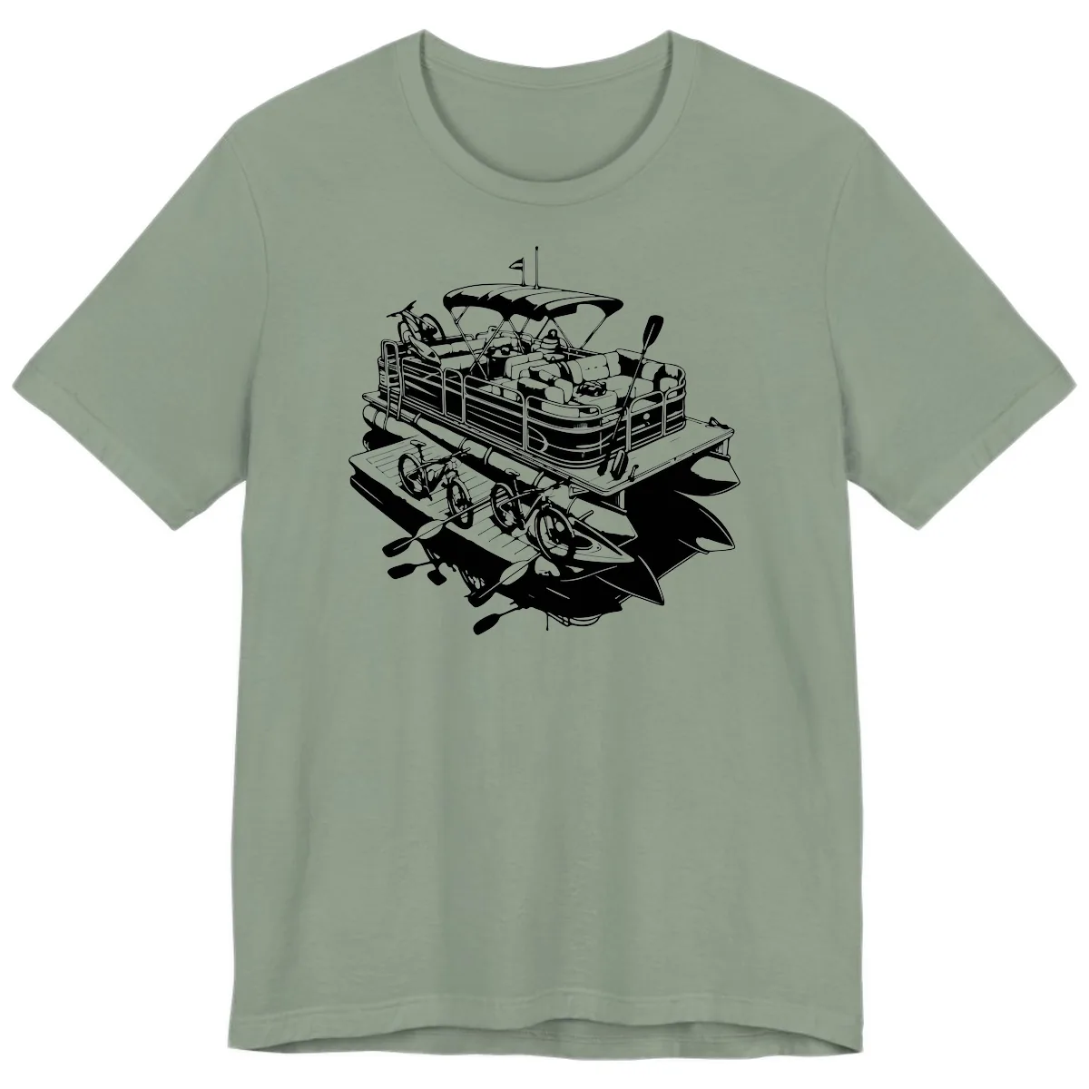 Pontoon Boat With Water Toys Premium T-Shirt in Sage