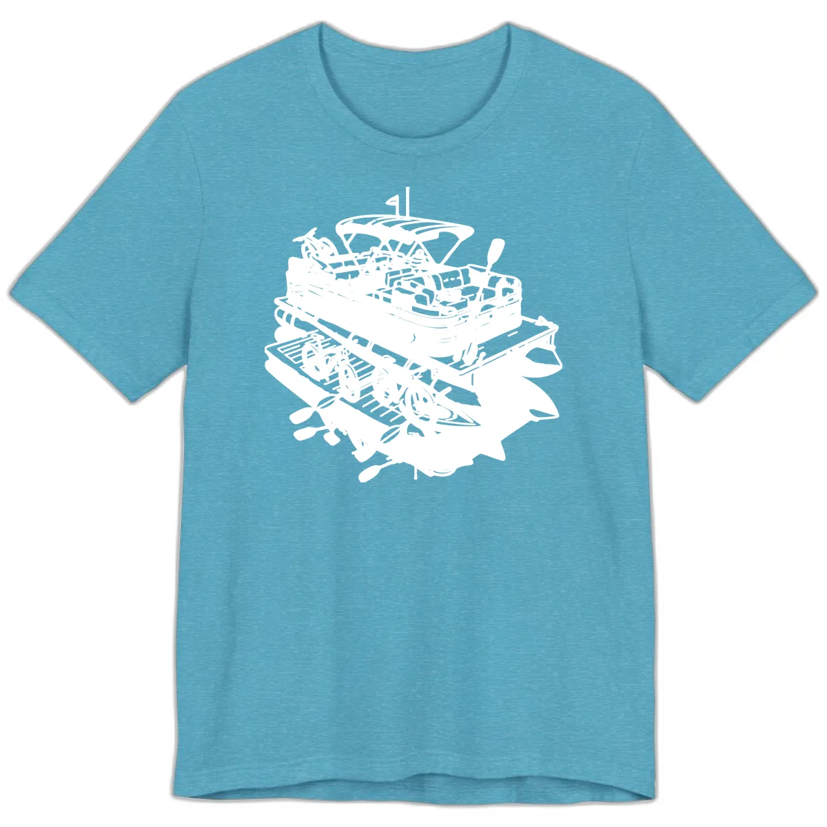 Pontoon Boat With Water Toys Premium T-Shirt in Heather Aqua