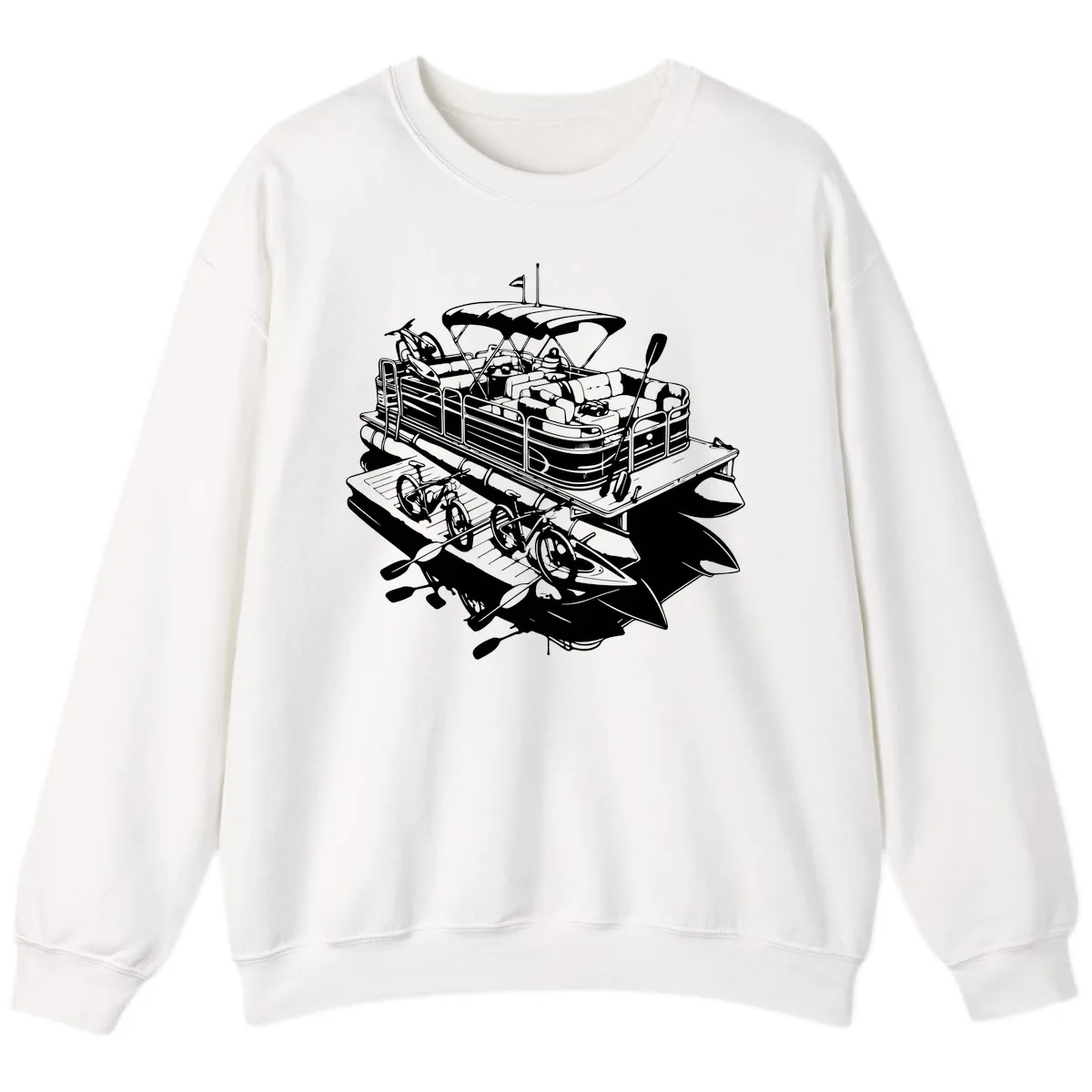 Pontoon Boat With Water Toys Sweatshirt in White