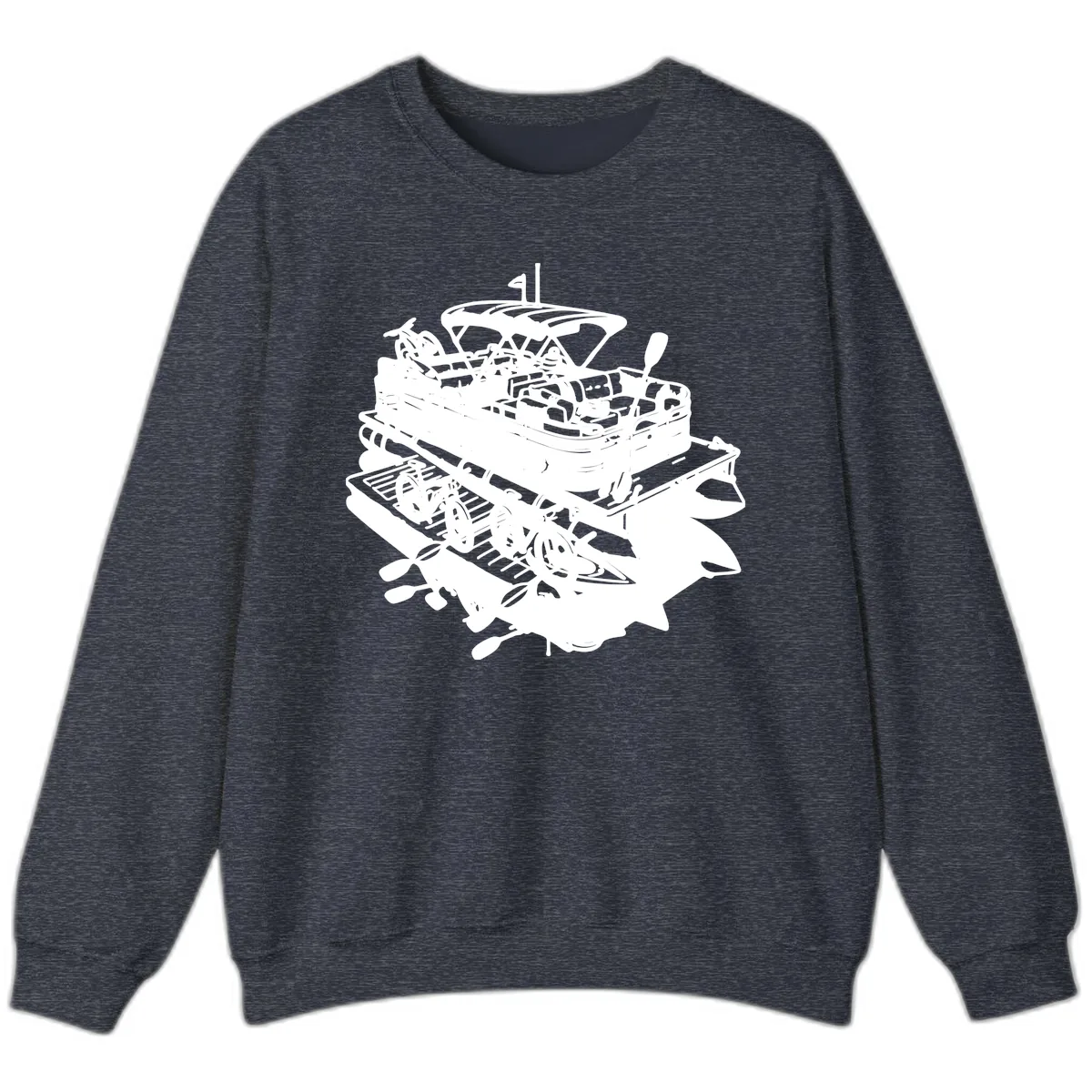 Pontoon Boat With Water Toys Sweatshirt in Heather Sport Dark Navy
