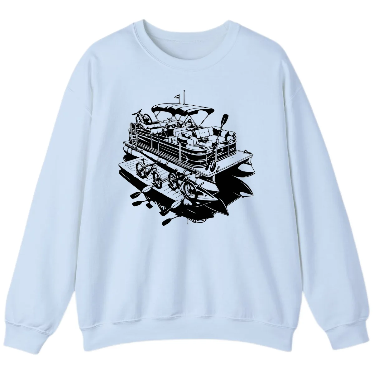 Pontoon Boat With Water Toys Sweatshirt in Light Blue