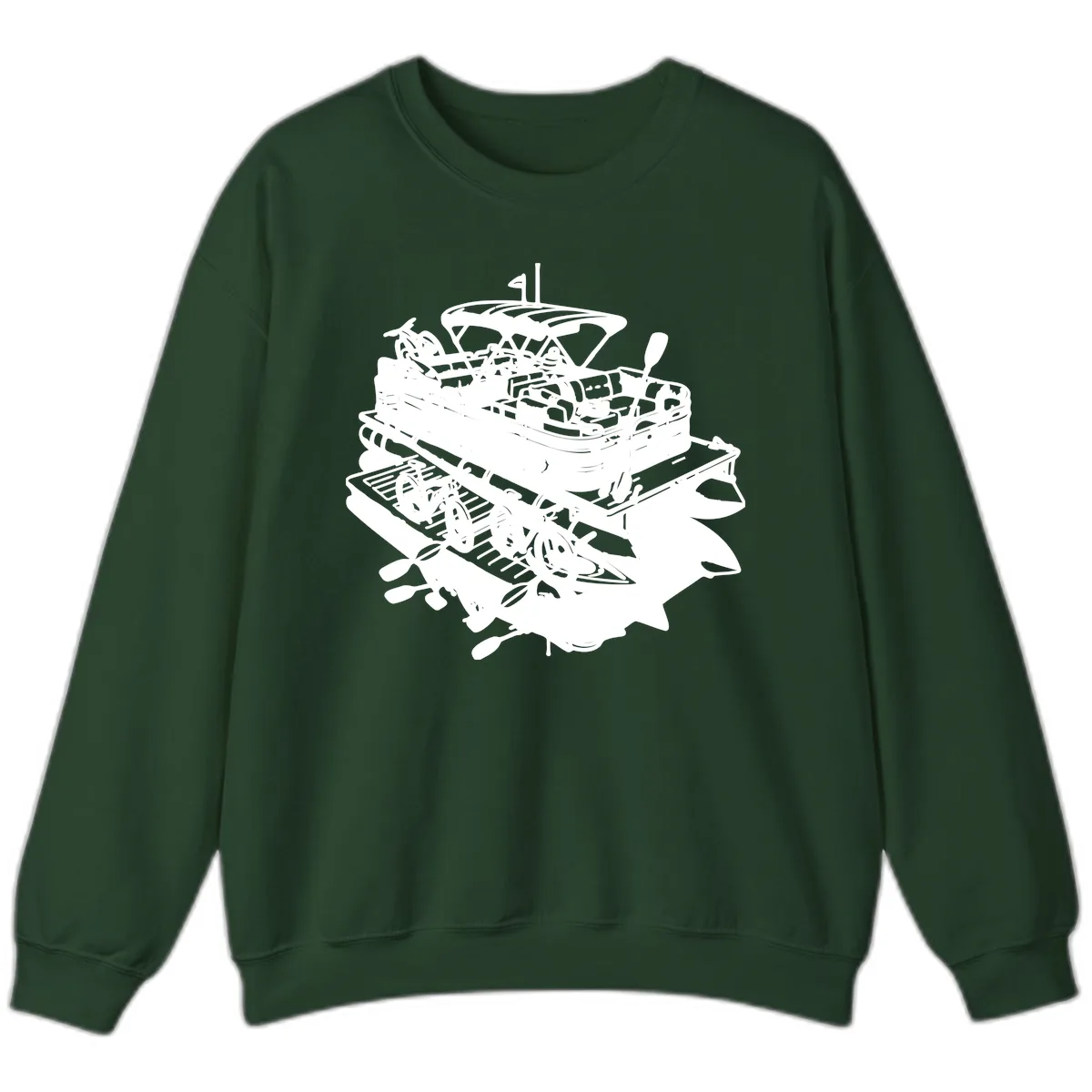 Pontoon Boat With Water Toys Sweatshirt in Forest Green