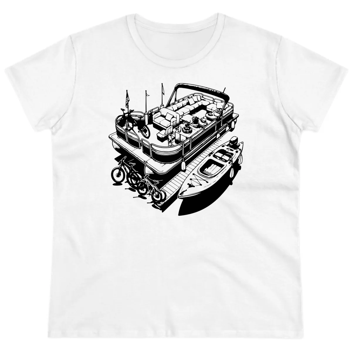 Pontoon Boat Lifestyle And Activities Ladies Tee in White