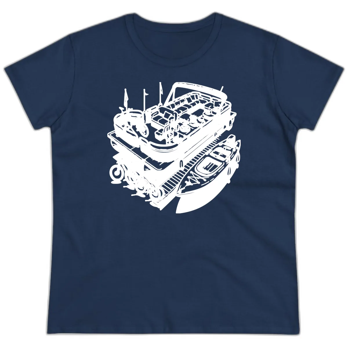 Pontoon Boat Lifestyle And Activities Ladies Tee in Navy