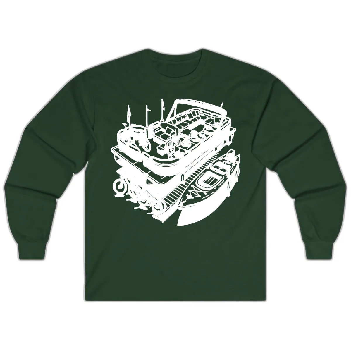 Pontoon Boat Lifestyle And Activities Long Sleeve in Forest Green
