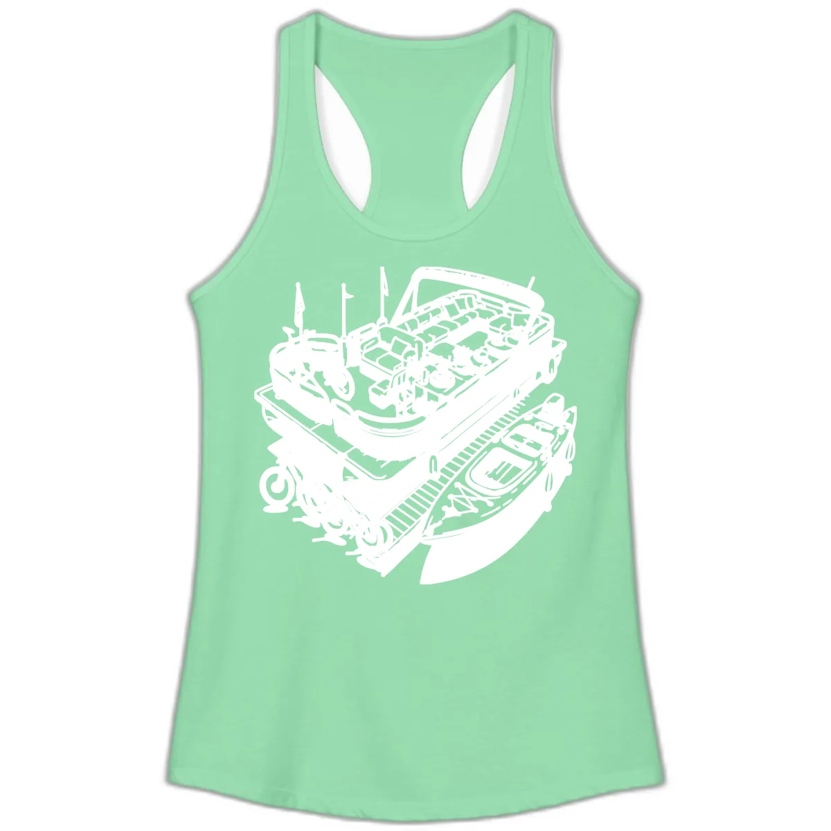 Pontoon Boat Lifestyle And Activities Ladies Tank in Solid Mint