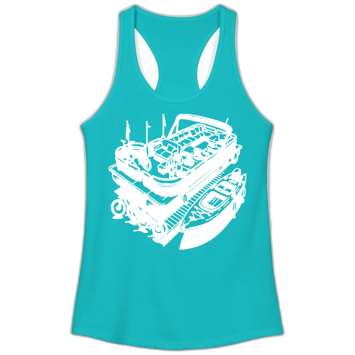 Pontoon Boat Lifestyle And Activities Ladies Tank in Tahiti Blue