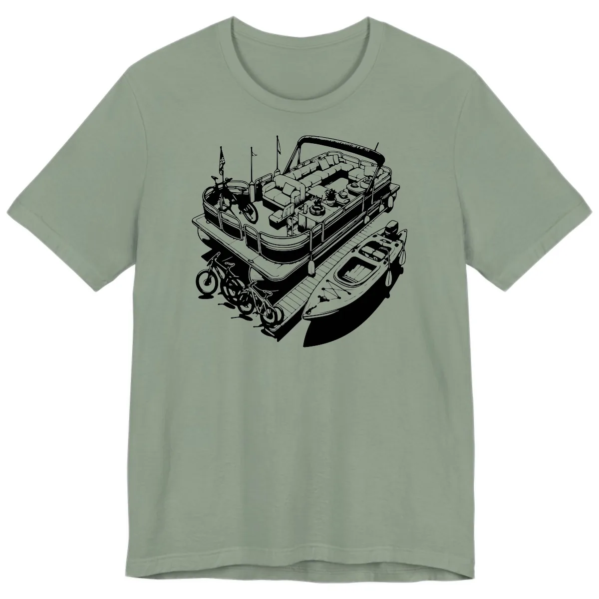 Pontoon Boat Lifestyle And Activities Premium T-Shirt in Sage