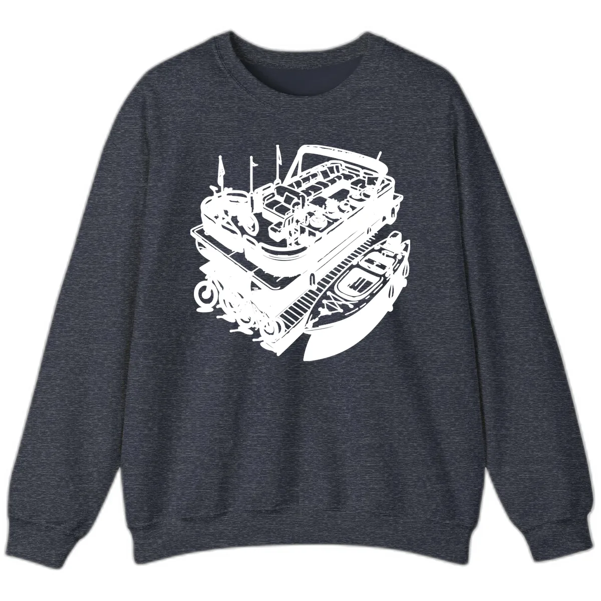 Pontoon Boat Lifestyle And Activities Sweatshirt in Heather Sport Dark Navy