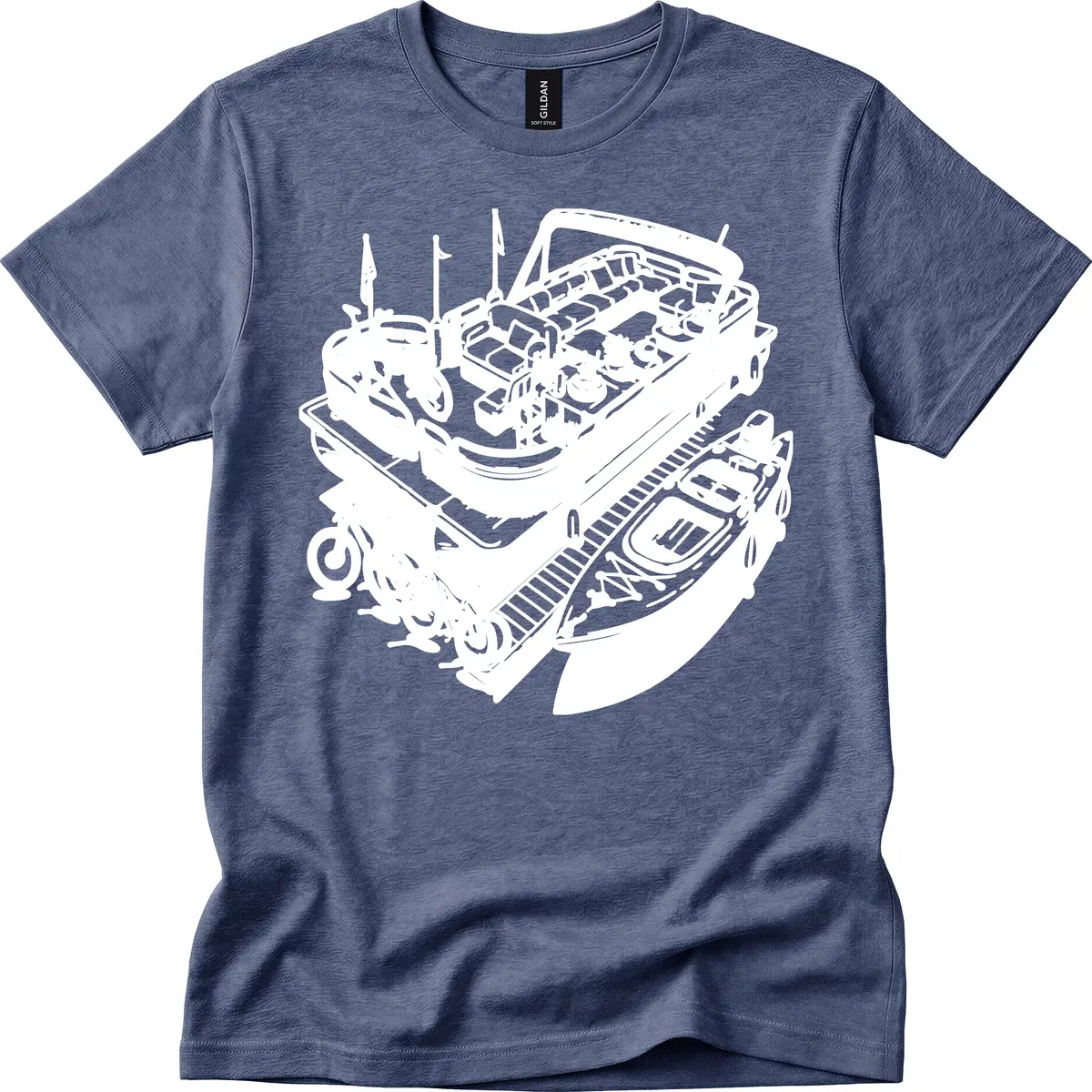 Pontoon Boat Lifestyle And Activities T-Shirt in Heather Navy