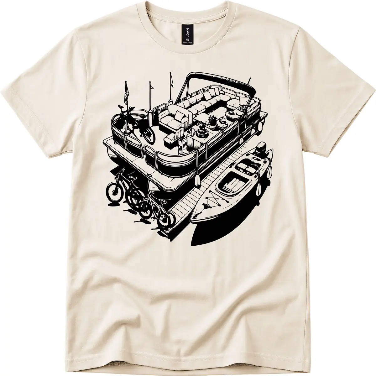 Pontoon Boat Lifestyle And Activities T-Shirt in Natural
