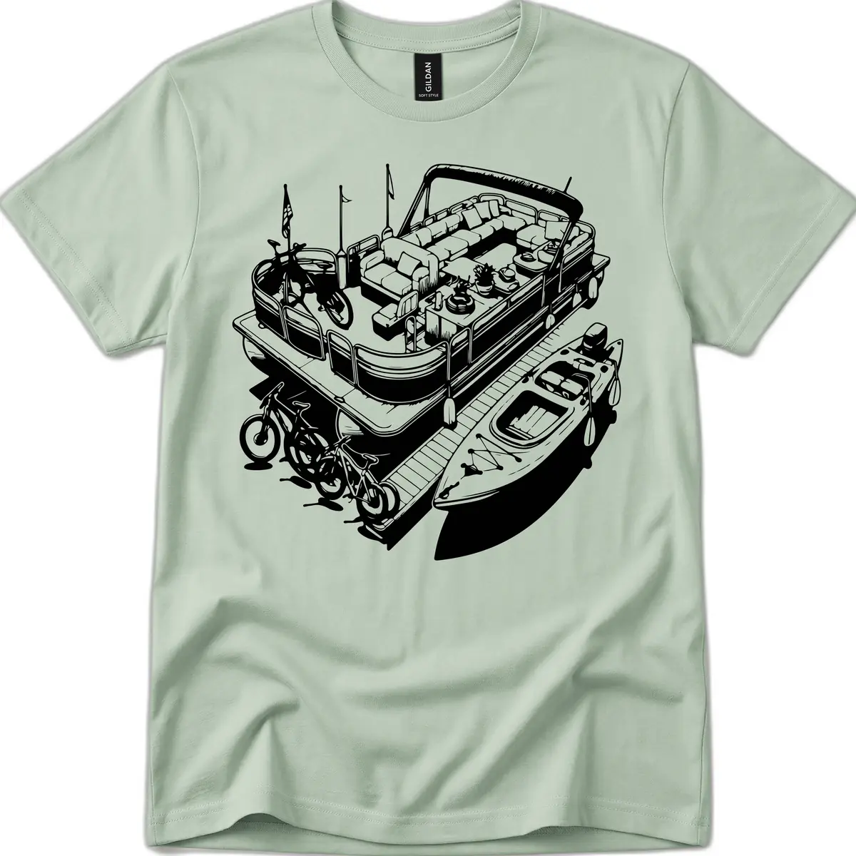 Pontoon Boat Lifestyle And Activities T-Shirt in Sage