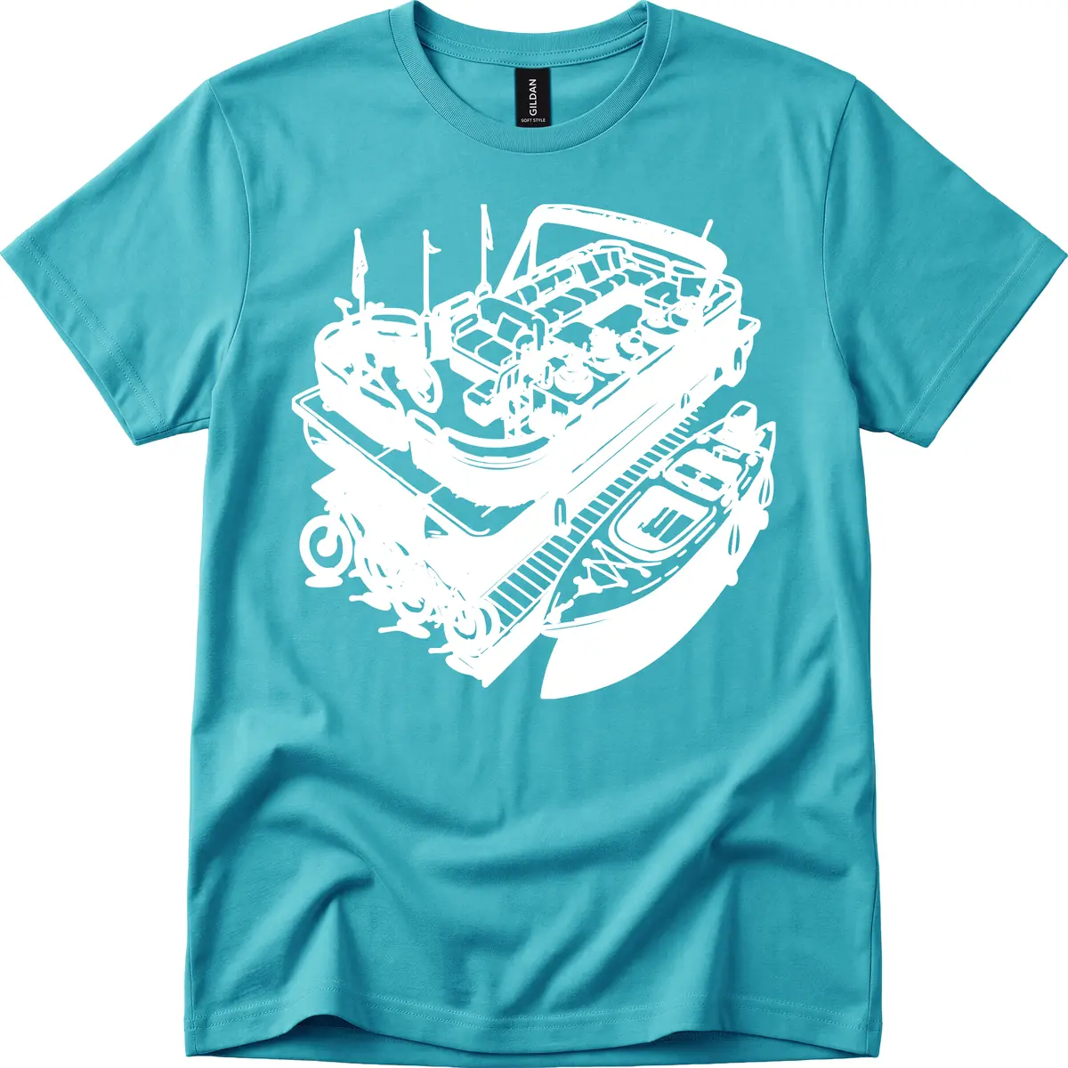 Pontoon Boat Lifestyle And Activities T-Shirt in Tropical Blue