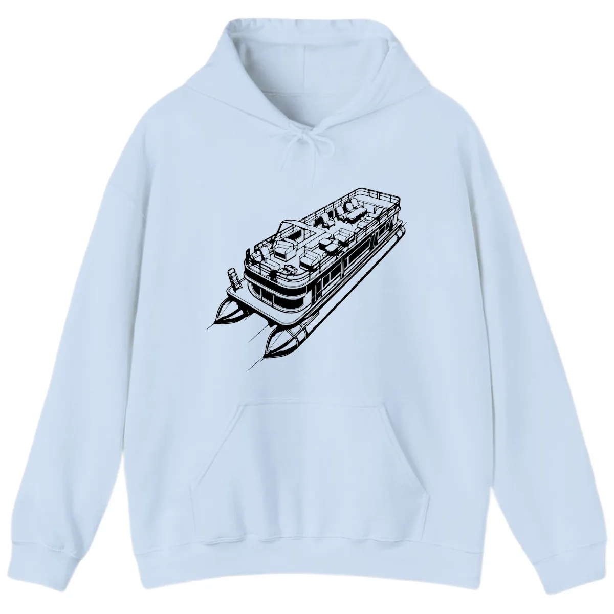 Pontoon Boat Deck Lifestyle Design Hoodie in Light Blue