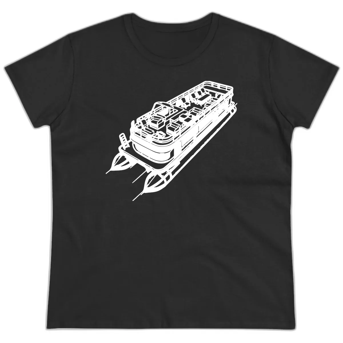 Pontoon Boat Deck Lifestyle Design Ladies Tee in Black