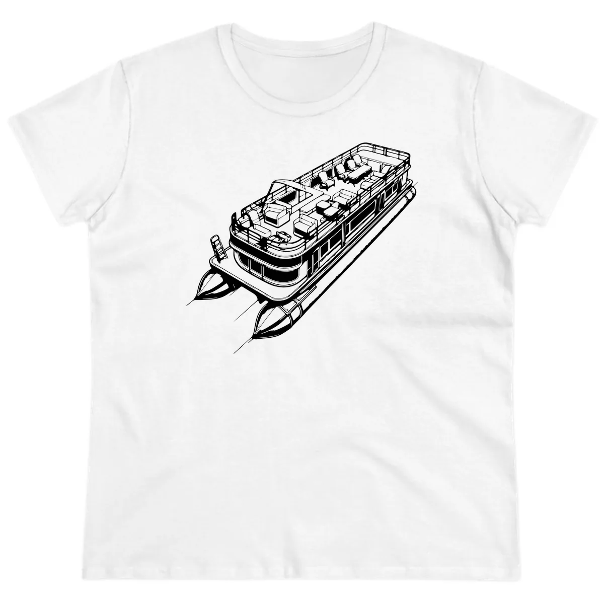 Pontoon Boat Deck Lifestyle Design Ladies Tee in White
