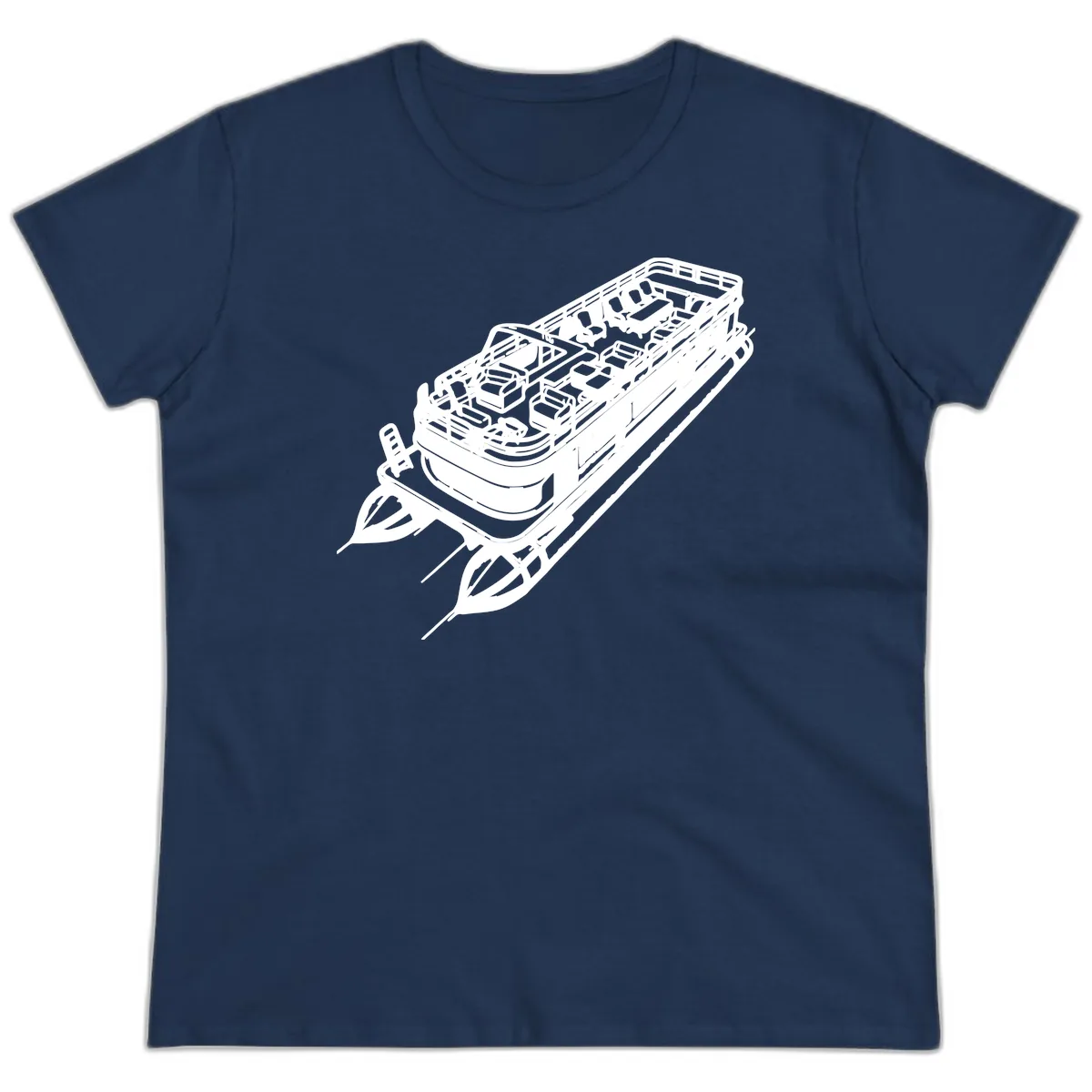 Pontoon Boat Deck Lifestyle Design Ladies Tee in Navy