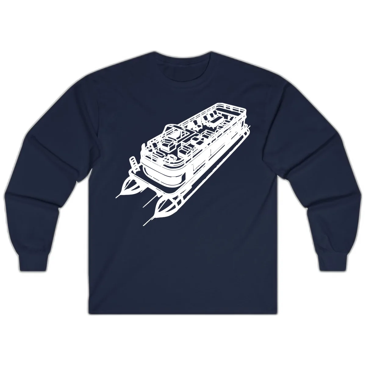 Pontoon Boat Deck Lifestyle Design Long Sleeve in Navy