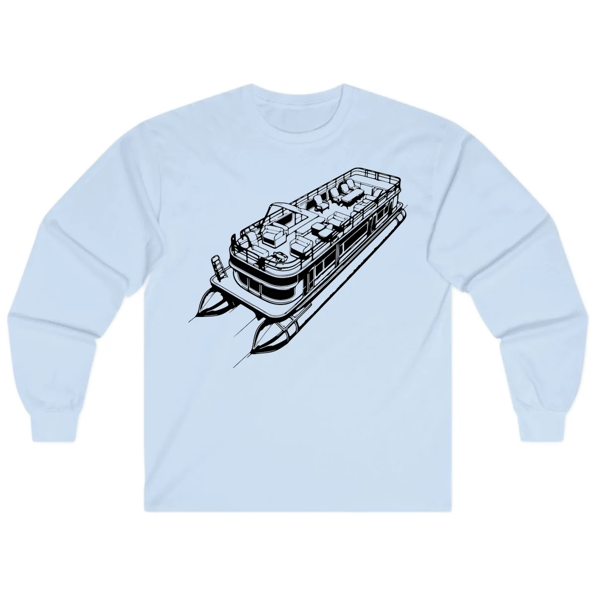 Pontoon Boat Deck Lifestyle Design Long Sleeve in Light Blue
