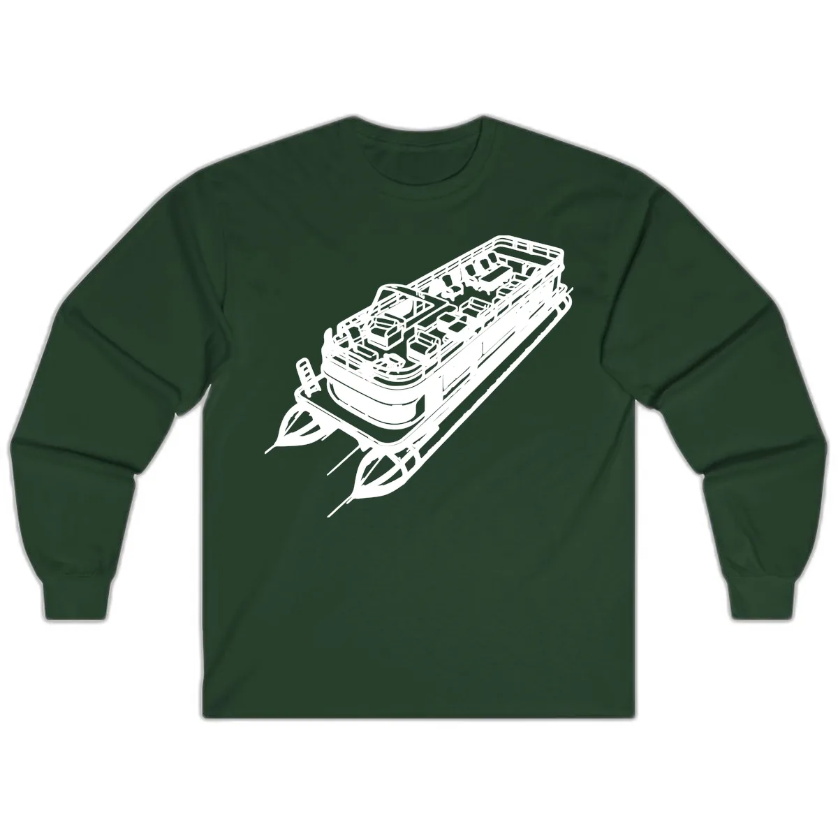 Pontoon Boat Deck Lifestyle Design Long Sleeve in Forest Green