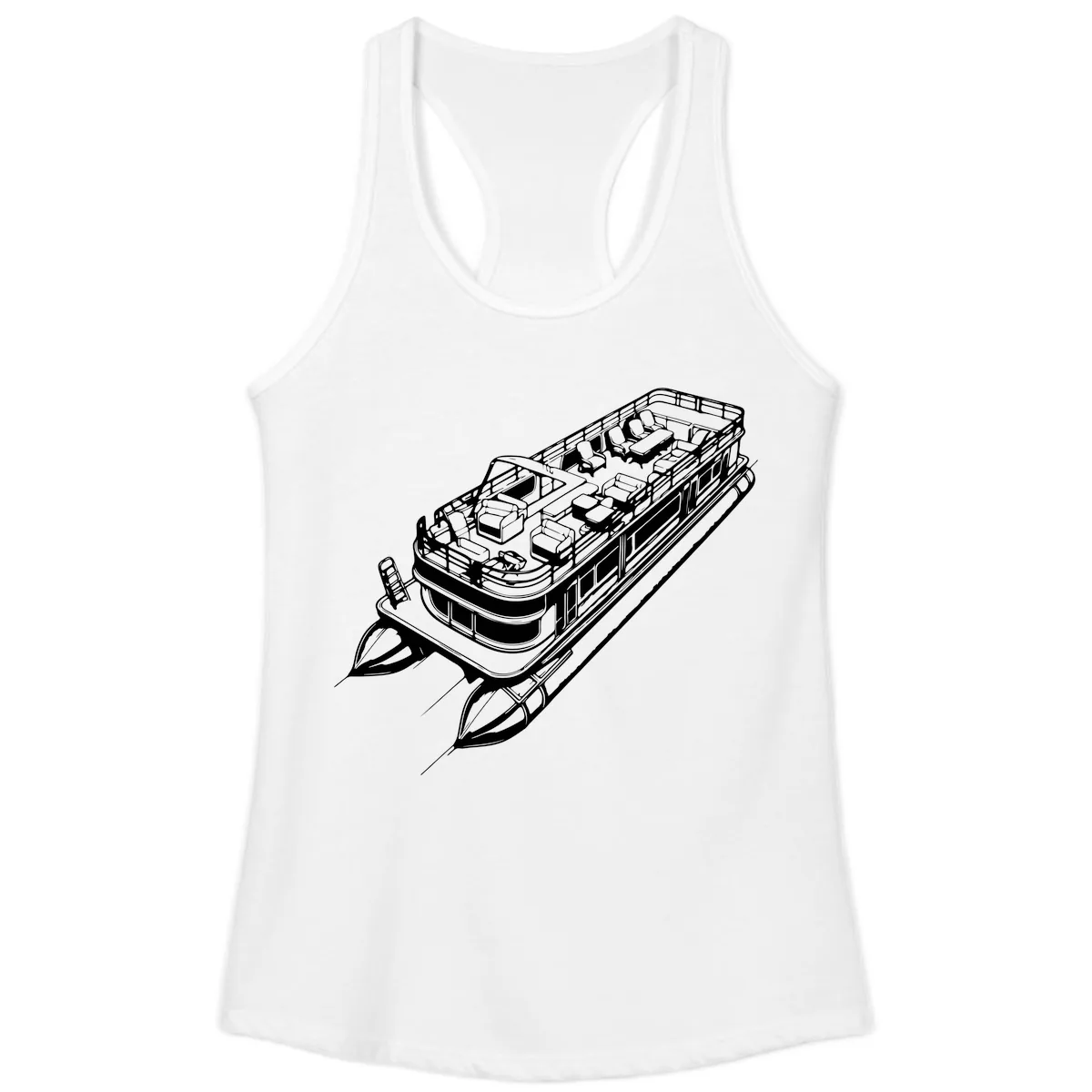 Pontoon Boat Deck Lifestyle Design Ladies Tank in White