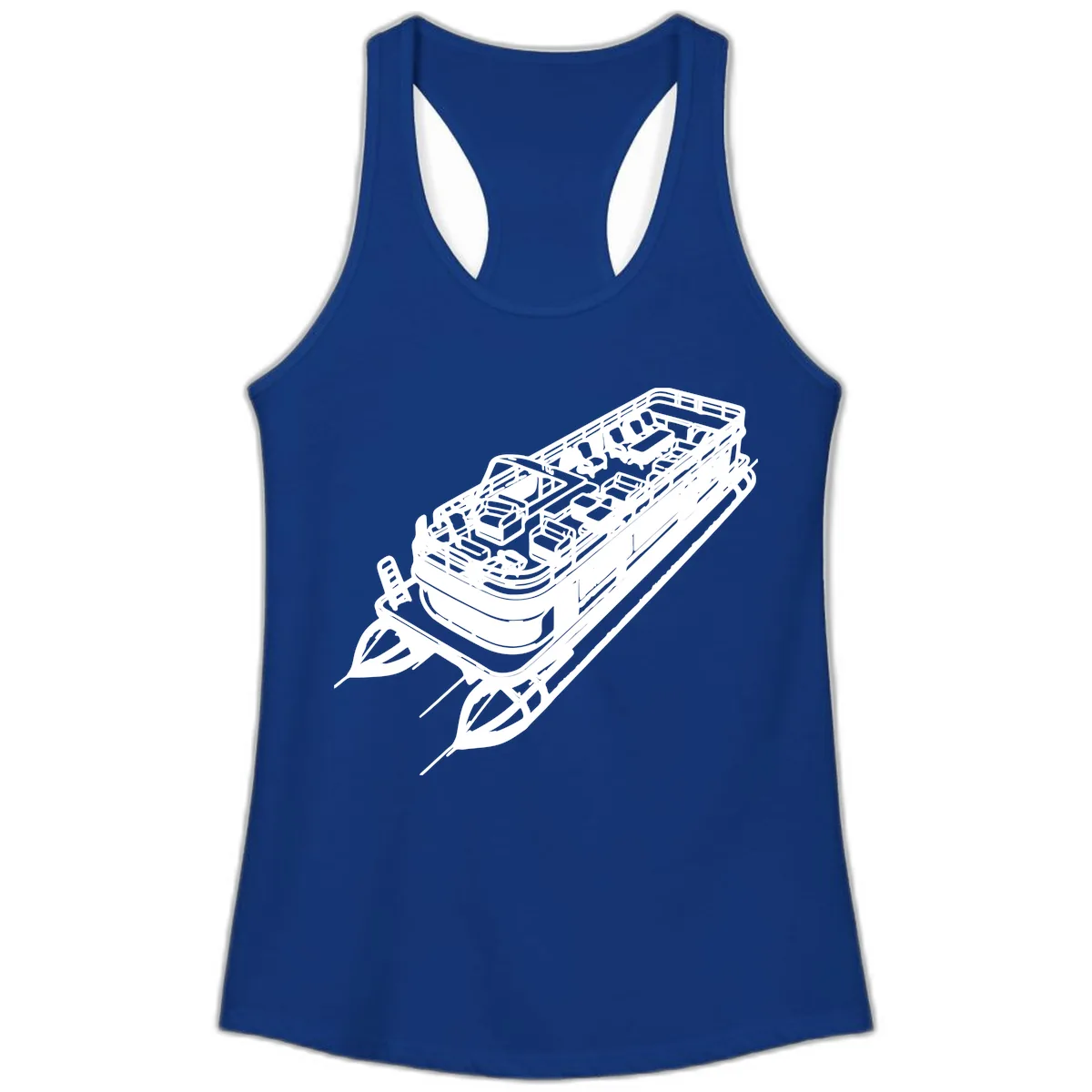 Pontoon Boat Deck Lifestyle Design Ladies Tank in Solid Royal