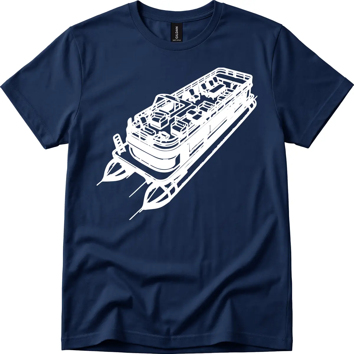 Pontoon Boat Deck Lifestyle Design T-Shirt in Navy