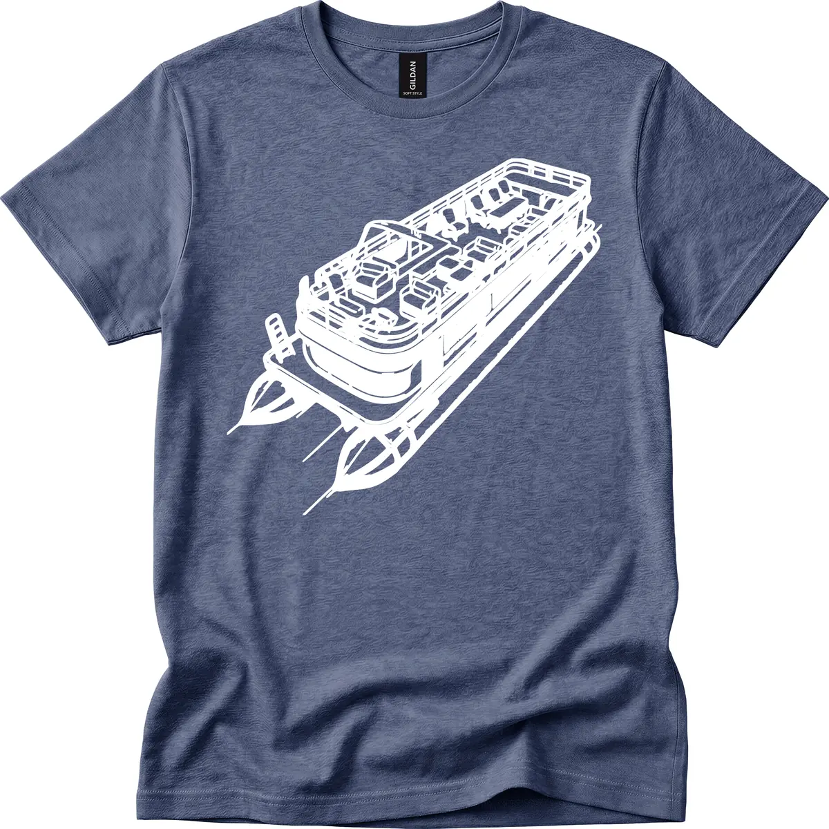 Pontoon Boat Deck Lifestyle Design T-Shirt in Heather Navy