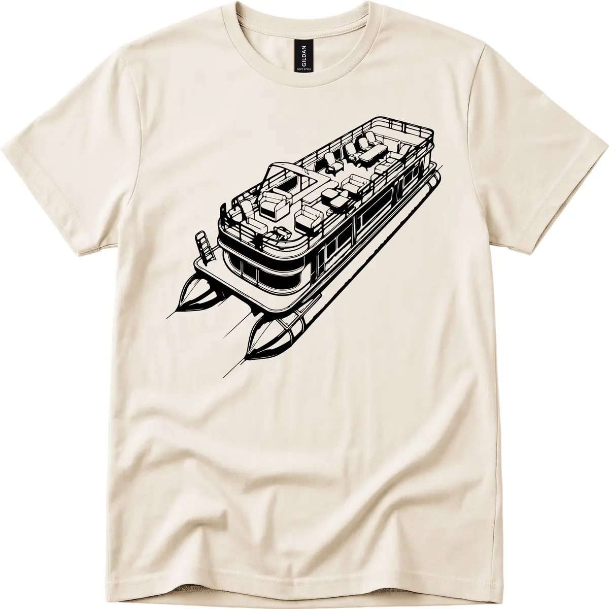 Pontoon Boat Deck Lifestyle Design T-Shirt in Natural